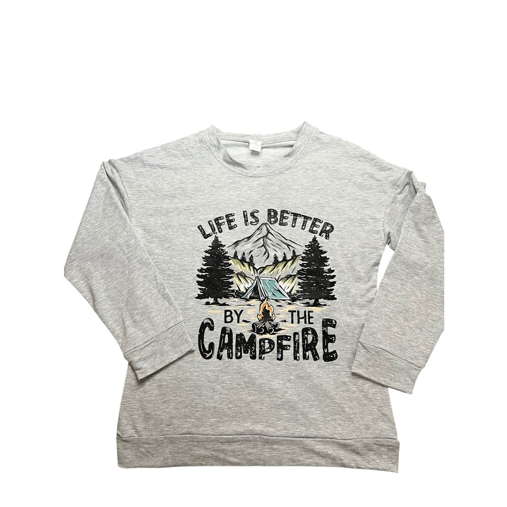 Life Is Better By The Campfire Graphic Sweatshirt Gray Women Medium 7-DG501
